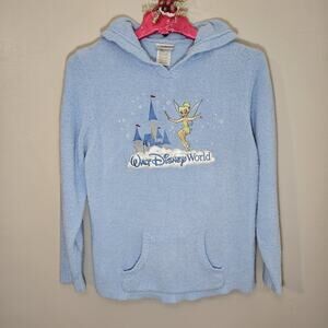 Y2K Disney Tinker Bell Pullover Hoodie Blue Fleece Women's LG Fairycore Cozy